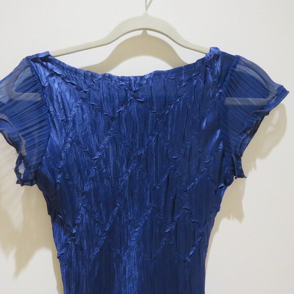 KOMAROV Crinkle Textured Satin Twirl Dress Royal Blue Feminine Evening Elegant - Picture 13 of 16